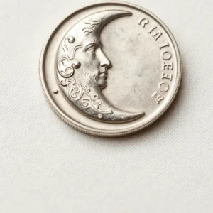Crescent Moon Coin Brooch