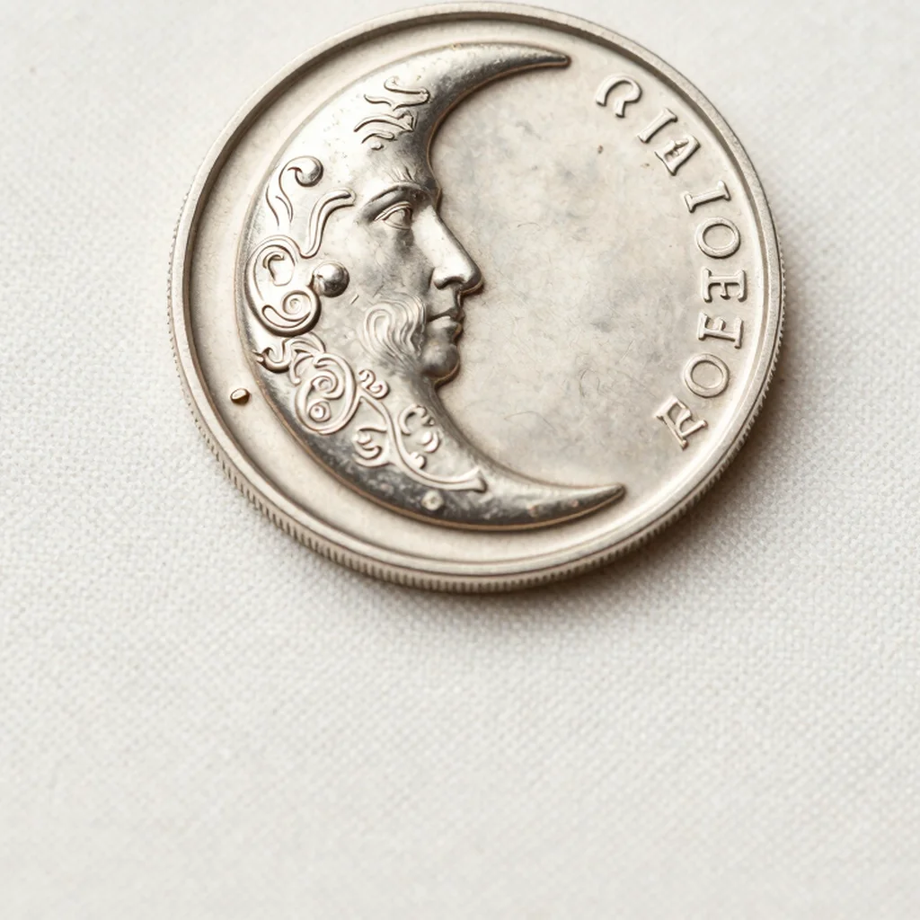 Crescent Moon Coin Brooch